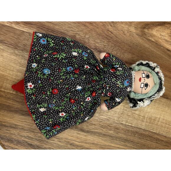 Vintage Handmade Cloth Doll Blue Gingham Dress Lace Trim 10” Sarah Montjoy - Picture 12 of 14